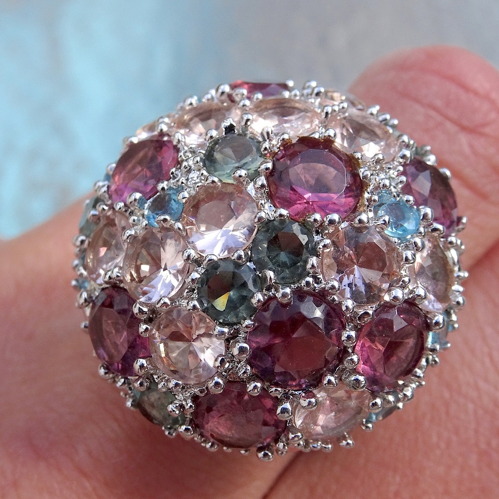 Big Jeweled Pink Purple Blue Cocktail Ring Size 7